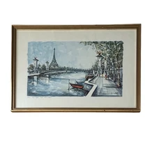 Mid Century Signed Paris Watercolor – Eiffel Tower Pont Alexandre III Framed