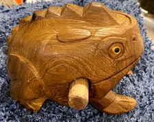 Vintage Wooden Frog Guiro, Hand Carved, Percussion, Rasp, 5" long, 4" high