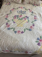 Vintage Hand Sewn Appliqu  Flowers Bows Quilt 1940 