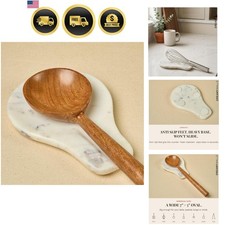 Marble Spoon Rest Kitchen Utensil Holder Heat-Resistant Non-Slip White Marble