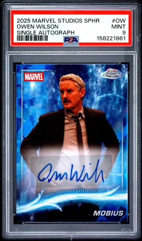 2025 TOPPS MARVEL STUDIOS SAPPHIRE OWEN WILSON MOBIUS AUTO PSA 9 MINT