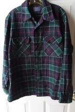 SZ M VTG 70's PENDLETON MADE USA WOOL BLUE GREEN PLAID BUTTON UP BOARD SHIRT