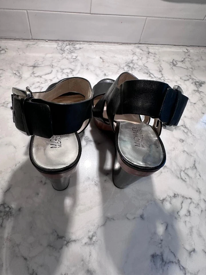 Michael Kors Josephine wedge heels black leather slingback sandals size 6.5 Foto 4 de 4