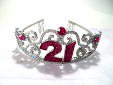Silver '21' Birthday Crown w/Beads Silver Glitter OSFM