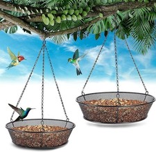 FLINTER 2 Pack Hanging Bird Feeder for Garden Yard Outside - Metal Mesh Platf...