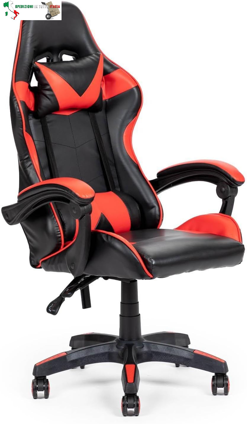 Sedia Gaming Rosso Nera Ergonomica – Design Sportivo, Schienale Alto Reclinabile