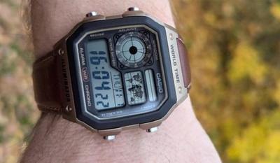 Casio AE-1200WHL-5A Digital World Time Brown Leather Band Men's