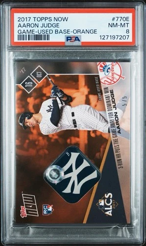 2017 Topps Now Aaron Judge RC /10 ALCS Game Used Base Relic Orange PSA 8 Yankees