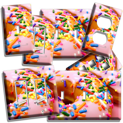 PINK DONUTS RAINBOW SPRINKLES LIGHT SWITCH WALL PLATE OUTLET KITCHEN DINER DECOR