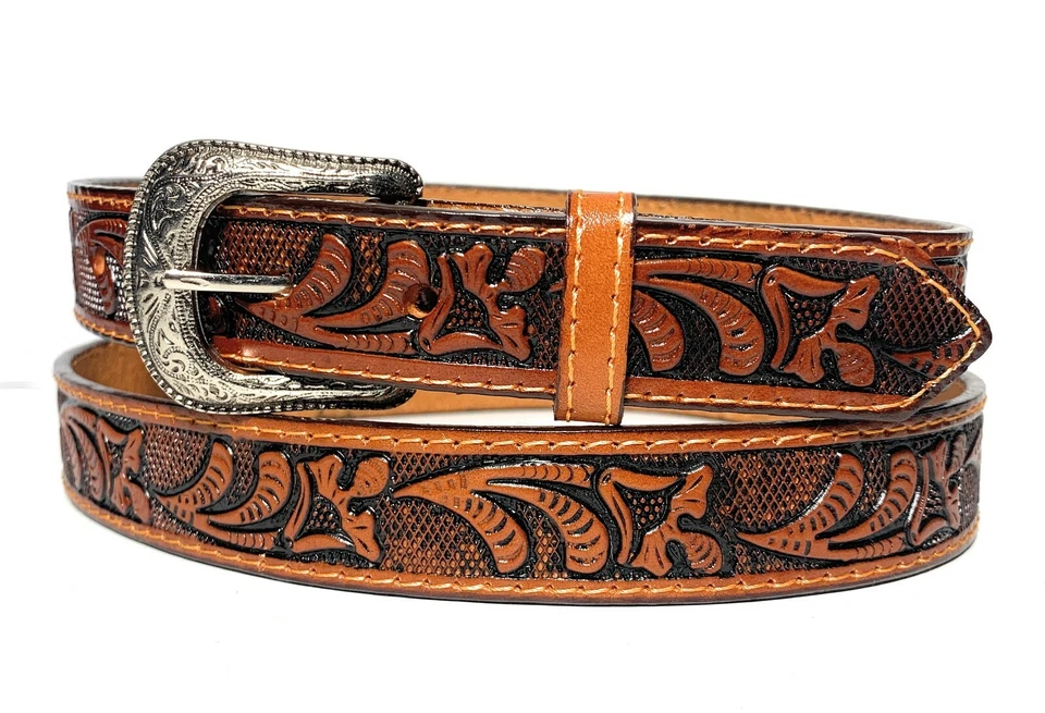 CINTO WESTERN INFANTIL. CINTO DE RODEIO INFANTIL DE COURO GENUÍNO. CINTO WESTERN DECORADO COM TULIPA - Imagem 2 de 4