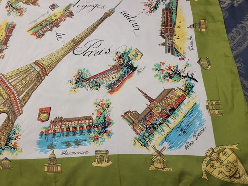Vintage Paris 31” Square Souvenir Scarf * Green & Gold - Picture 5 of 6