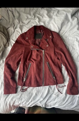 Allsaints Suede Dalby Jacket Cherry Oak Red | eBay UK