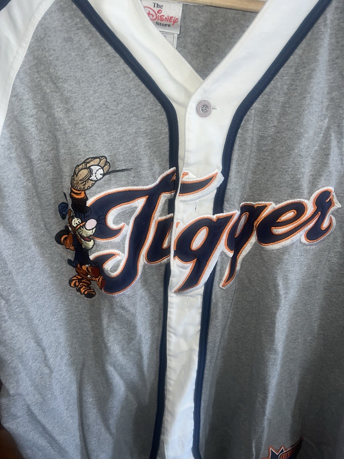 Vintage 90s Retro Disney Store Tigger Gray Colored Baseball Jersey Size XL
