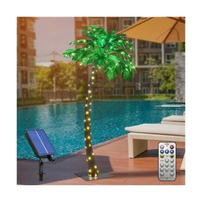 Solar Lighted Palm Tree 7FT Artificial Palm Tree Decor for Outdoor 152 LED Li...