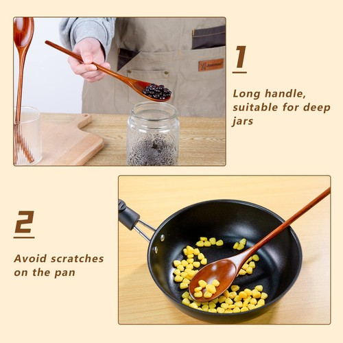 Wooden Spoons For Eating 6pcs 12 Inch Wood Soup Spoons Long Handle Spoons Table - Picture 6 of 9