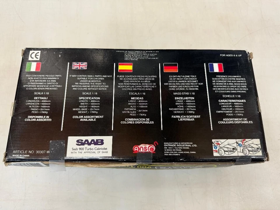 ANSON 金属系列 1: 18 比例 SAAB 900 涡轮车厢原装包装 — 第 3/4 张图片