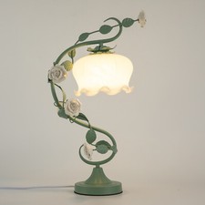 20" Roses Table Light Iron Holder Glass Lampshade Table Lamp Desk Ceramic Light