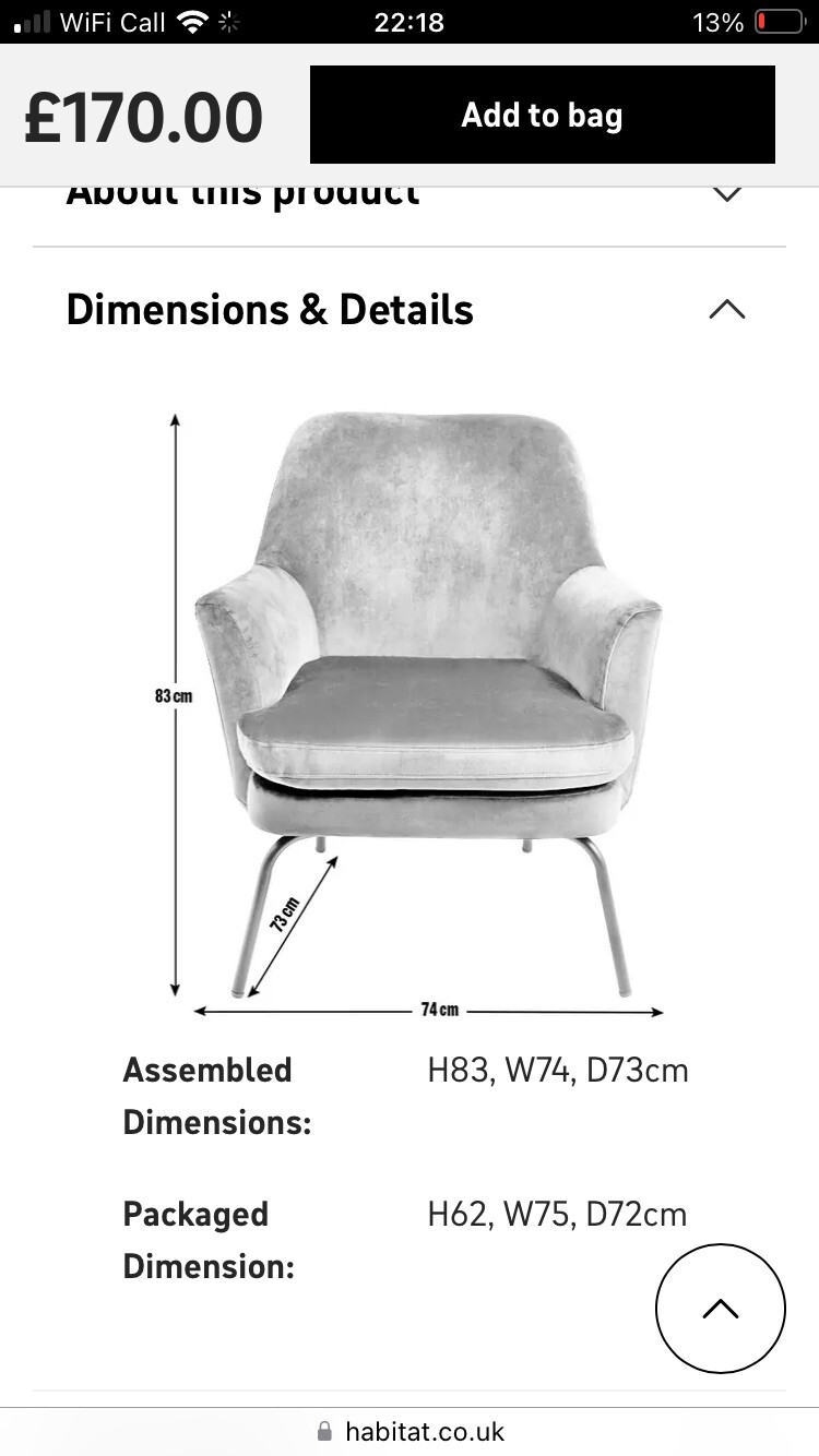 Habitat Celine Velvet Accent Chair Teal with brass legs eBay