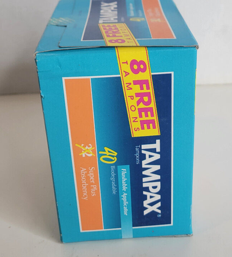 Tampax Super Plus Tamponi Applicatore Lavabile Vintage 1994 Scatola da Quaranta NOS - Foto 6 di 8