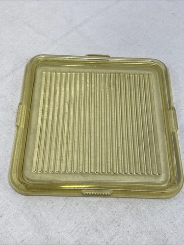 VTG Federal 8.5" Sq AMBER Glass Ribbed Refrigerator Lid ONLY Replacement