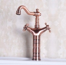 Antique Red Copper Bathroom Kitchen Bar Vessel Sink Swivel Faucet Tap anf128