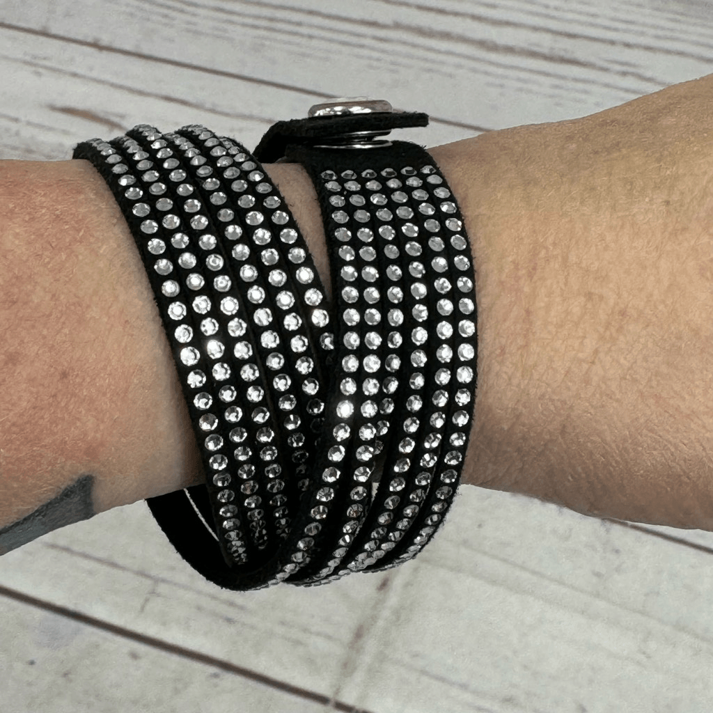 Swarovski Slake Crystal Bracelet Black leather wrap band Swarovski Slake Crystal Bracelet Black leather wrap band