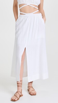 Simkhai Midi Skirt Stevie Washed Linen Cut Out Size Small White