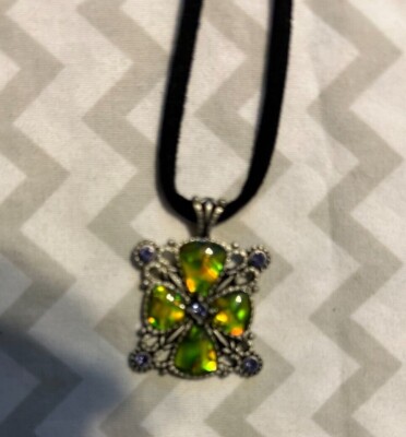 LIA SOPHIA BLACK CORD CHOKER NECKLACE W GREEN PENDANT W RHINESTONES NWT L74 