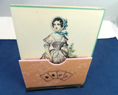 Vintage Lucite Bridge Score Holder with Victorian Lady Tally Card Mid-Century