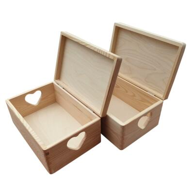 HOLZKISTE/KOFFERRAUM, 2ER SET, 30x20x13,5 CM, MIT HERZEN, - UNLACKIERT