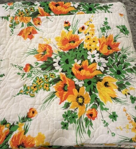 Copriletto trapuntato full size vintage anni 60 70 arancione verde giallo floreale - Foto 2 di 8