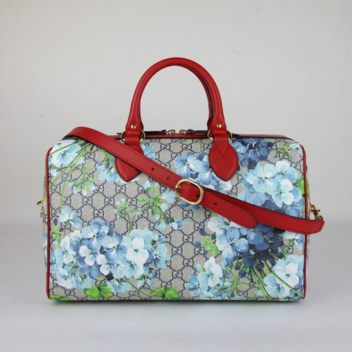 Gucci Beige/Blue GG Coated Canvas Bloom Boston Top Handle Bag w/Box 409527 8492 - 第 1/10 張圖片