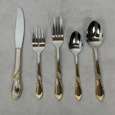 Elegant RETRONEU STEPHANIE GOLD Accent Stainless 18/8 - Flatware 5pc Serving Set