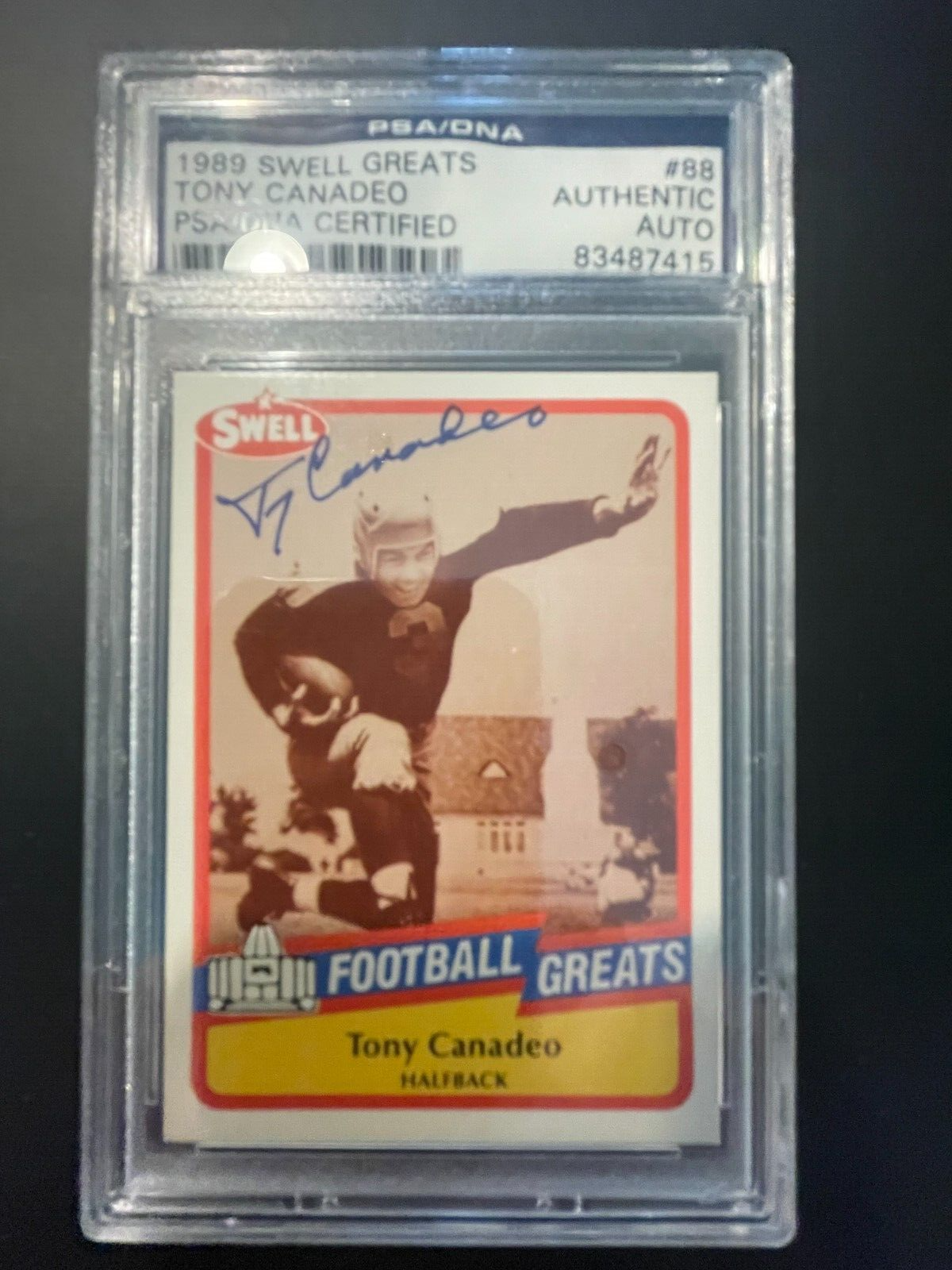 Tony Canadeo Autographed Signed Green Bay Packers 1989 Swell Card Football Hall of Famer GB Packers PSA/DNA 