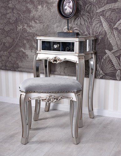 Silver Stool Pouf Vanity Stool Upholstered Stool Bench Ottoman Baroque - Picture 2 of 5