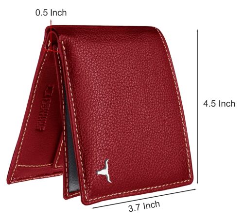 New Red Bi-Fold Leather Men's Wallet RFID Protection Gift Item - Picture 6 of 7
