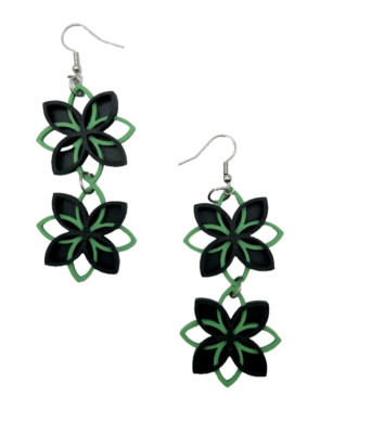 Two Tone Floral Dangle Earrings -  3D Printed - Geometric - Color Blocking
