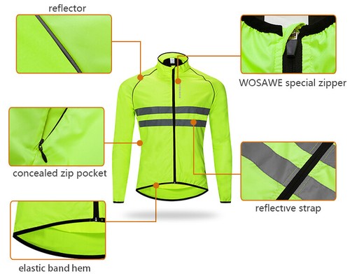 WOSAWE Men Cycling Jacket Windproof Reflective Vest High Viz Bicycle Lightweight - Picture 7 of 11