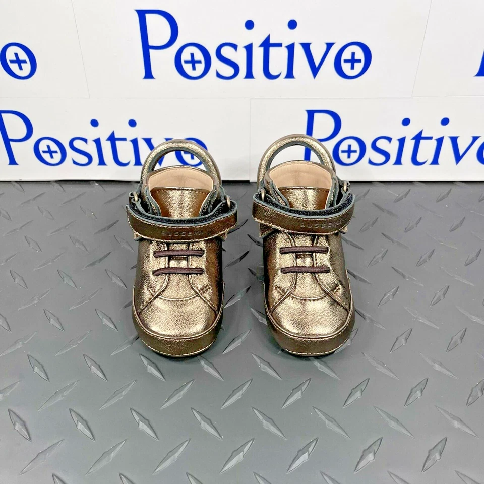 Buscemi Baby 100MM Bebé Metal Bronce Cuero Tenis EE. UU. 4 UE 19 Foto 3 de 4