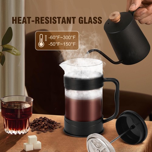 KOOYAT Cafetiere French Press Kaffeemaschine mit Fassungsvermögen 600ml / 2 Tassen Schwarz - Bild 3 von 6