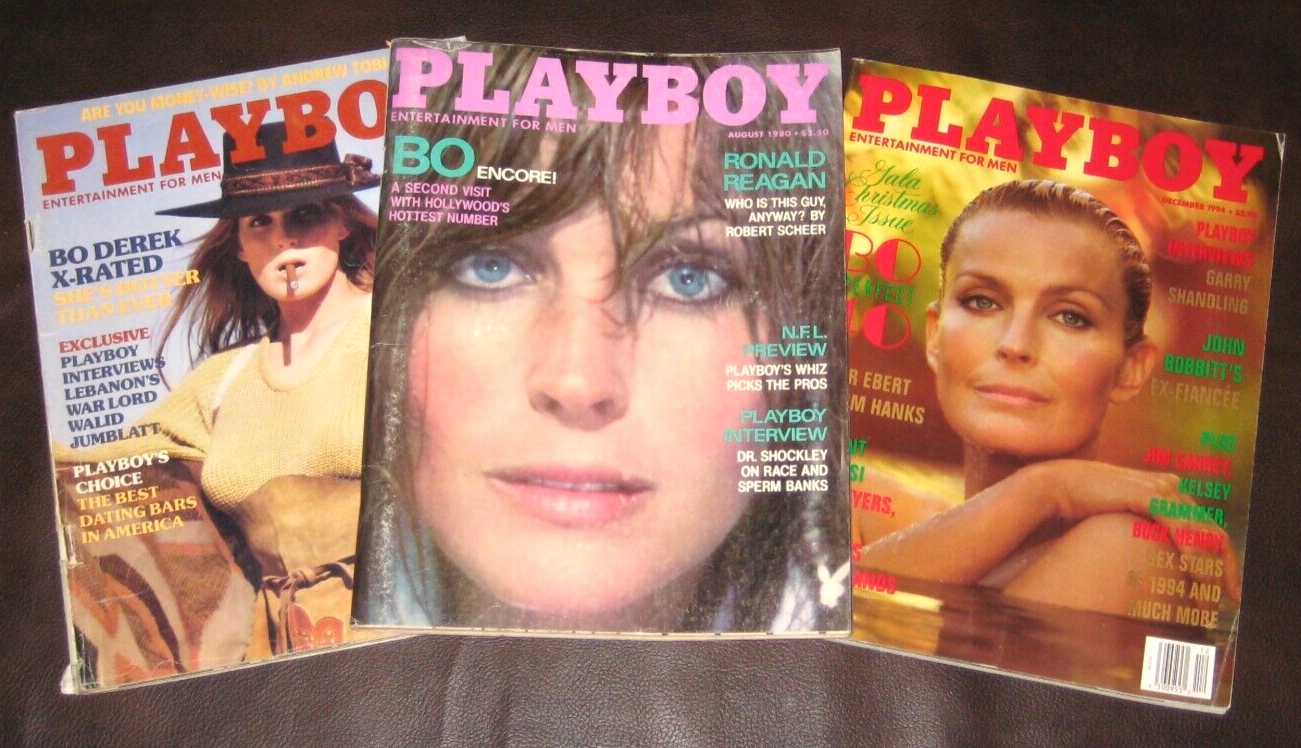 3 Vintage Old Playboy Magazines 1980, 1984, 1994 BO DEREK ISSUES