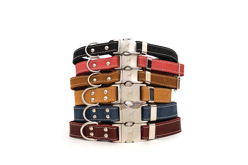 UNDISCLOSED Euro Dog Soft Leather Metal Quick-Release Buckle Dog Collar Made in USA