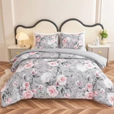 3 Pieces Pink and Grey Comforter Set Size, Floral King Grey Pink Floral 2