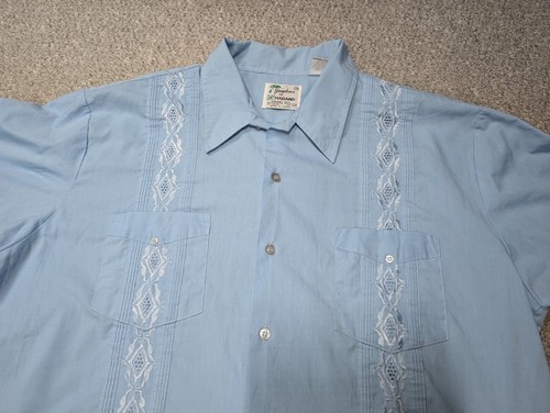 Haband Vintage Men's Blue Guayabera Cuban Panama Embroidered Button Shirt 2XL - Picture 3 of 10