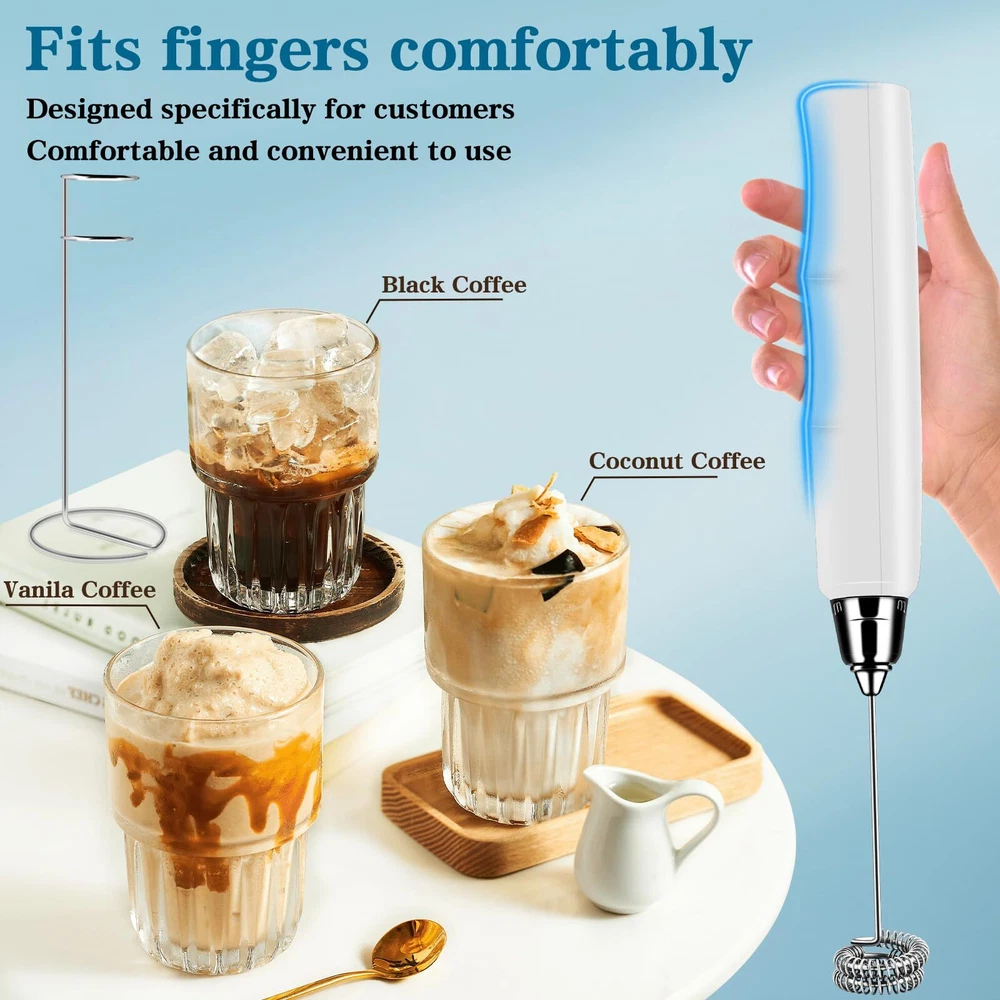 Milk Frother Handheld with Stand, Electric Whisk 3 Speed Adjustable, Drink Mi...
