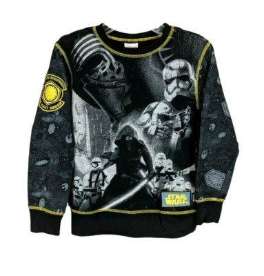 Disney Store Black Print Star Wars Sweatshirt  Youth Kids Size 9/10  Patches