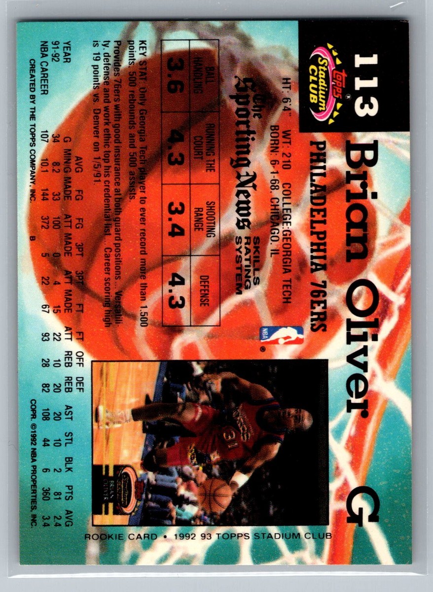 Brian Oliver 1992-93 Stadium Club BASKETBALL #113 Philadelphia