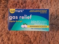 Sunmark Peppermint Gas Relief Regular Strength Chewable Tablets 80mg 100 Count