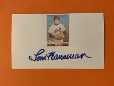 TOM HAUSMAN (DEC) (1st NY METS FREE AGENT) Signed 3x5 Index Card Autograph Auto