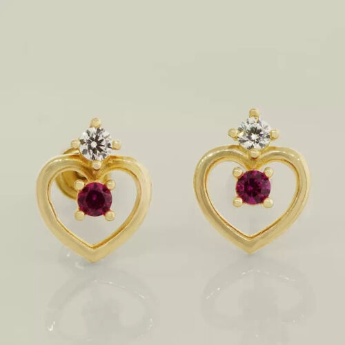 Women's Stud Earring Lab-Created Ruby Round Cut 14k Yellow Gold Plated 1.50Ct